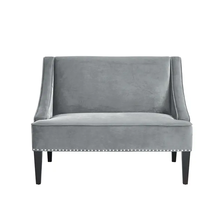 45" Gray And Brown Upholstered Velvet Bench