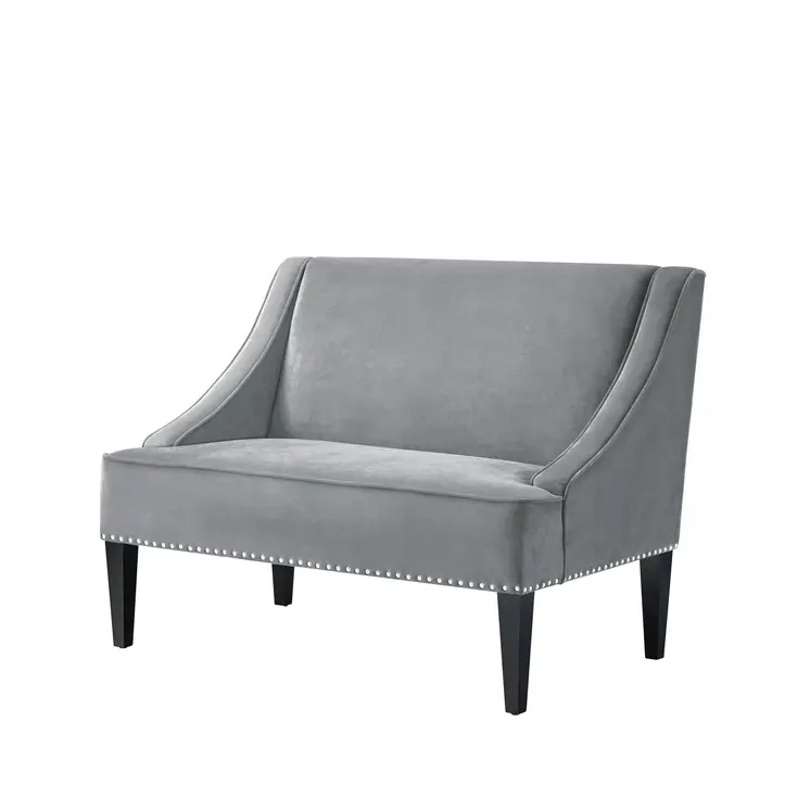 45" Gray And Brown Upholstered Velvet Bench