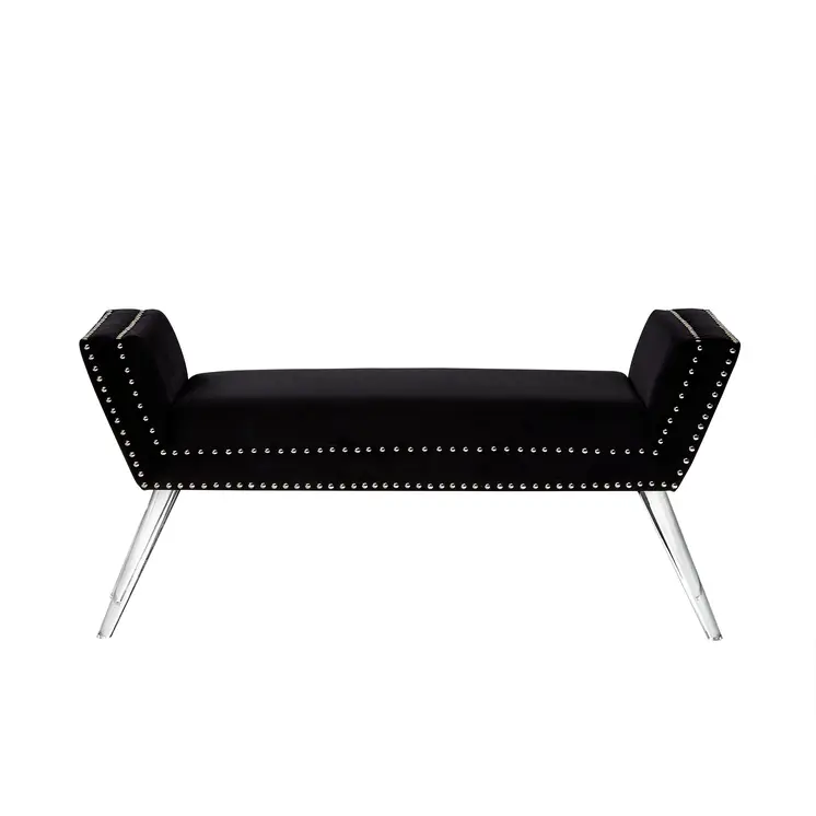 45" Black And Clear Upholstered Velvet Bench