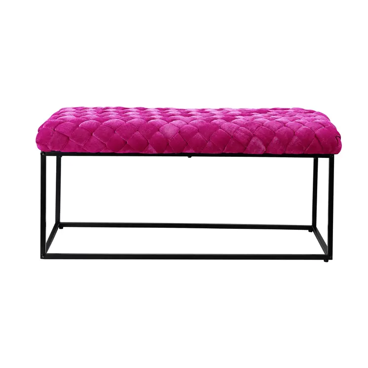 39" Fuchsia and Black Velvet Upholstered Bench