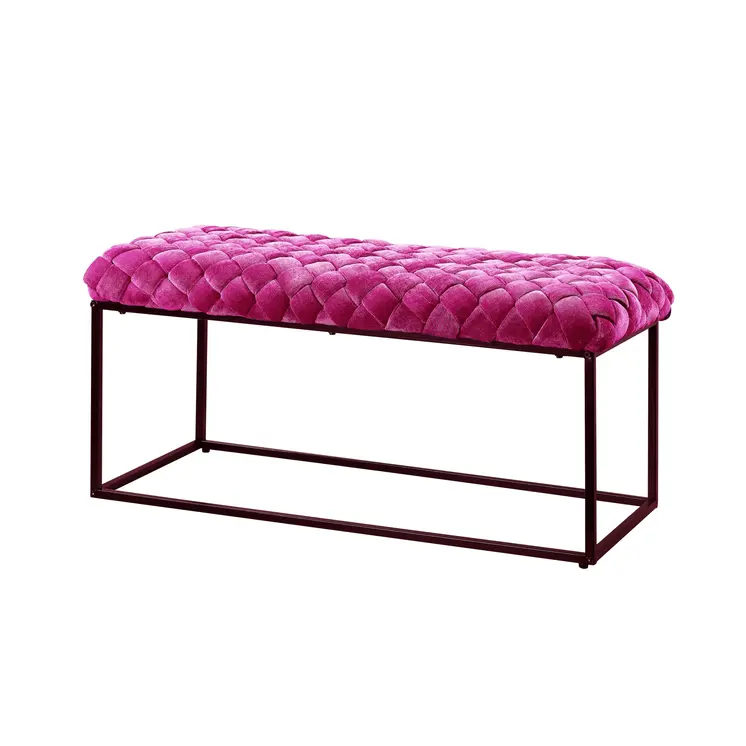 39" Fuchsia and Black Velvet Upholstered Bench
