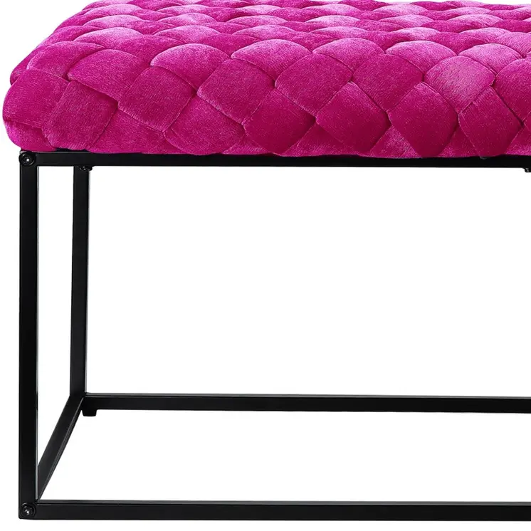 39" Fuchsia and Black Velvet Upholstered Bench
