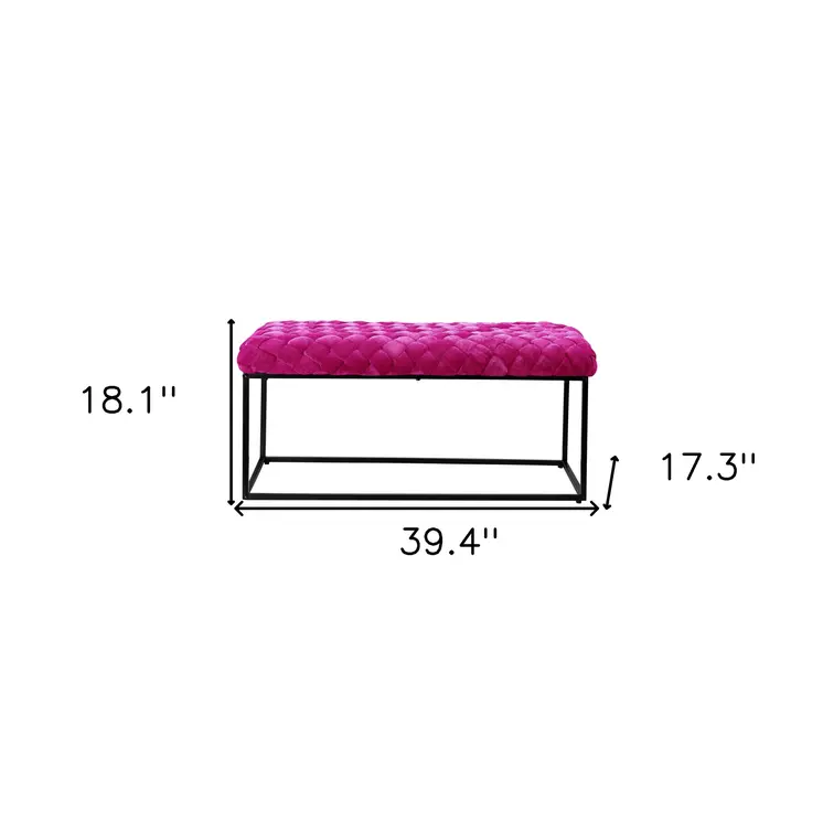 39" Fuchsia and Black Velvet Upholstered Bench