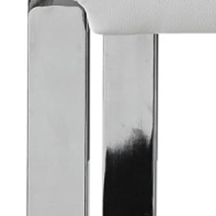 50" White and Silver Upholstered Faux Leather Bench