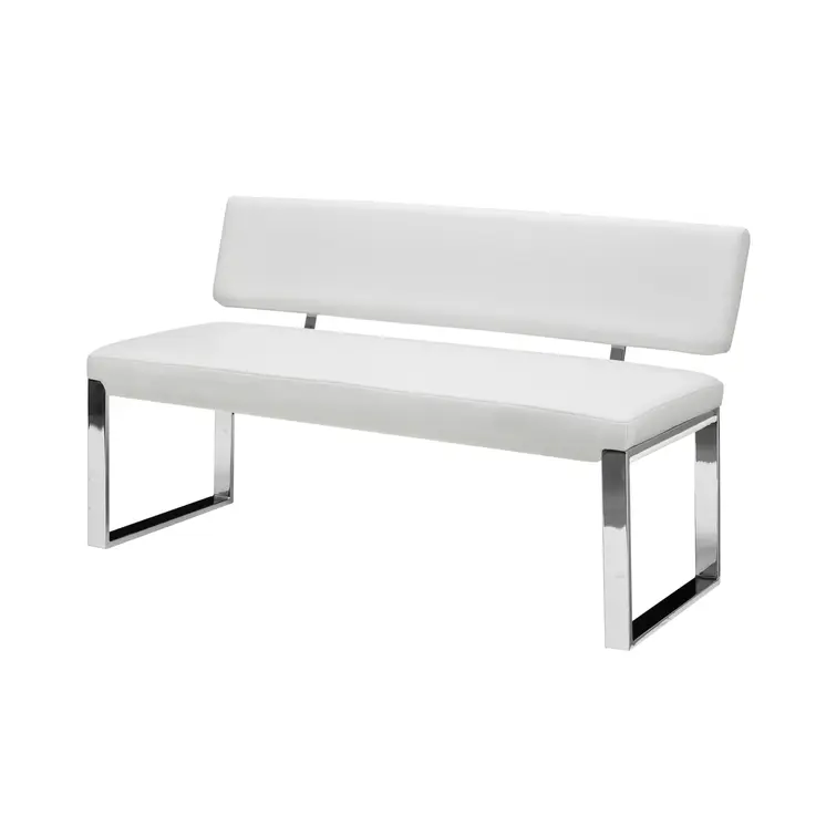 50" White and Silver Upholstered Faux Leather Bench