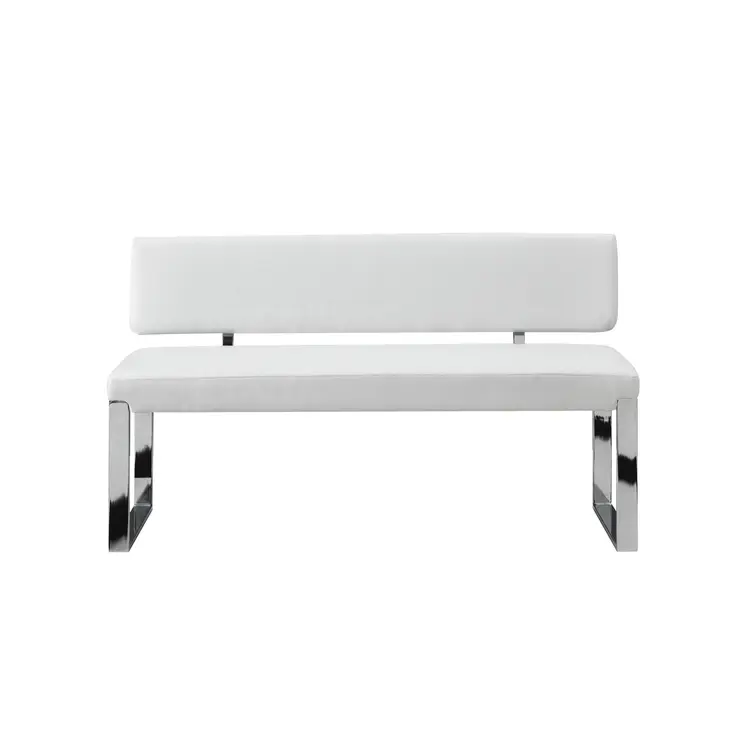 50" White and Silver Upholstered Faux Leather Bench