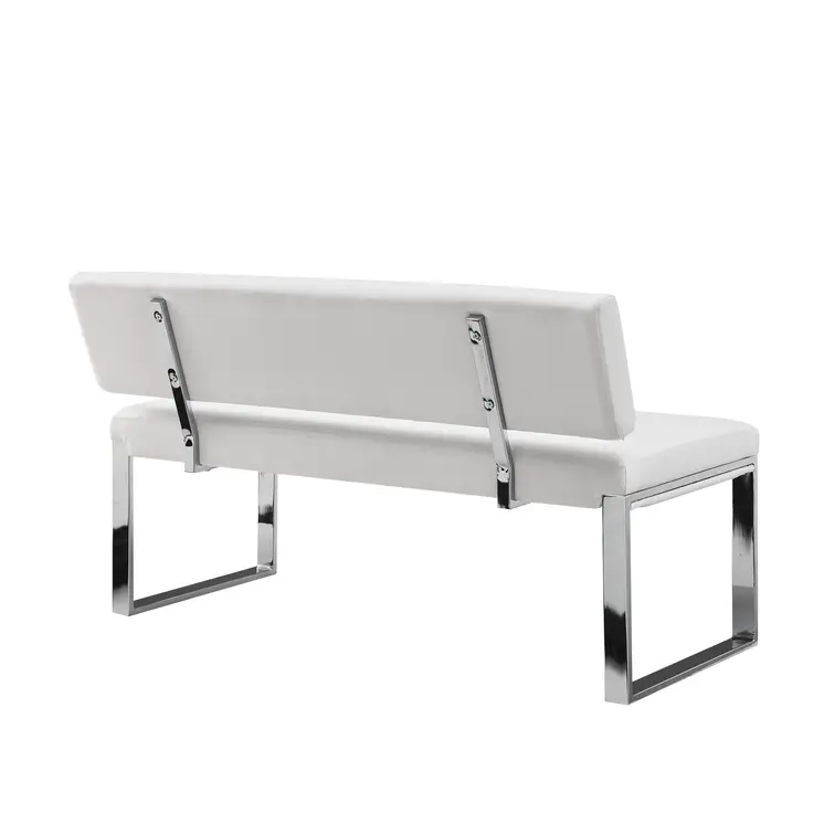 50" White and Silver Upholstered Faux Leather Bench