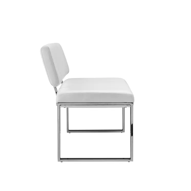 50" White and Silver Upholstered Faux Leather Bench