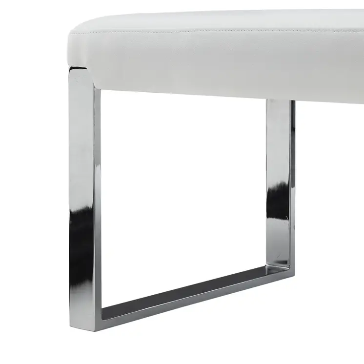 50" White and Silver Upholstered Faux Leather Bench