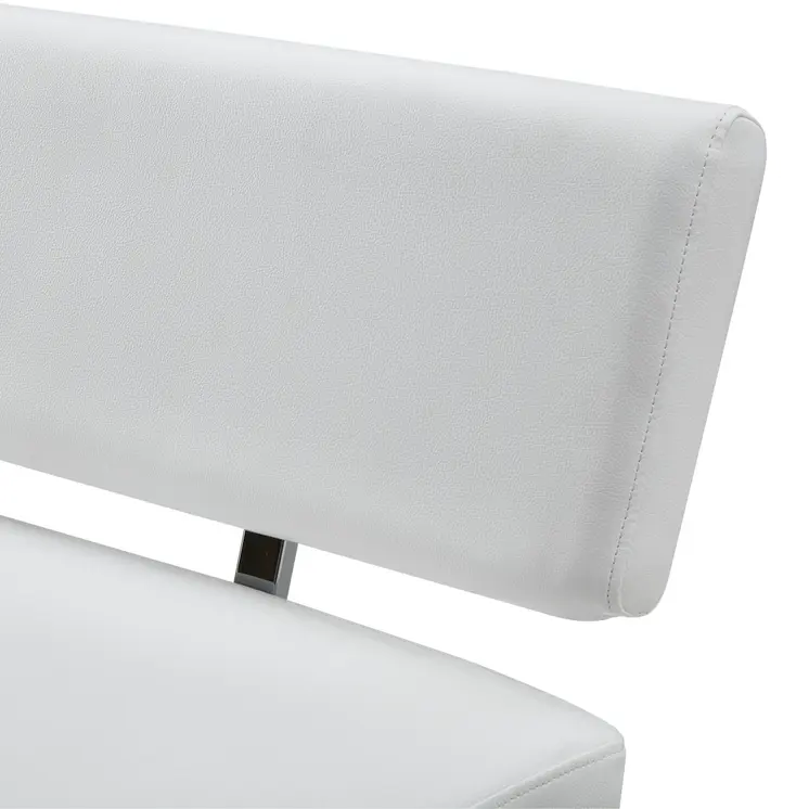 50" White and Silver Upholstered Faux Leather Bench