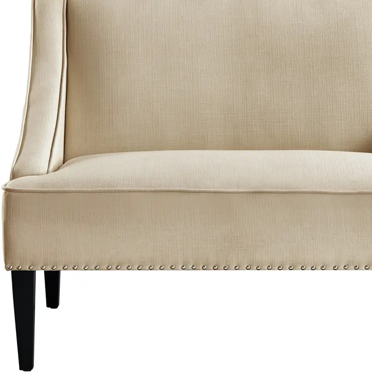 45" Beige and Black Upholstered Linen Bench