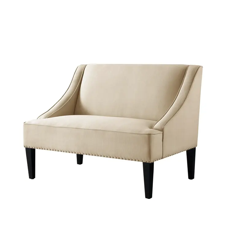 45" Beige and Black Upholstered Linen Bench