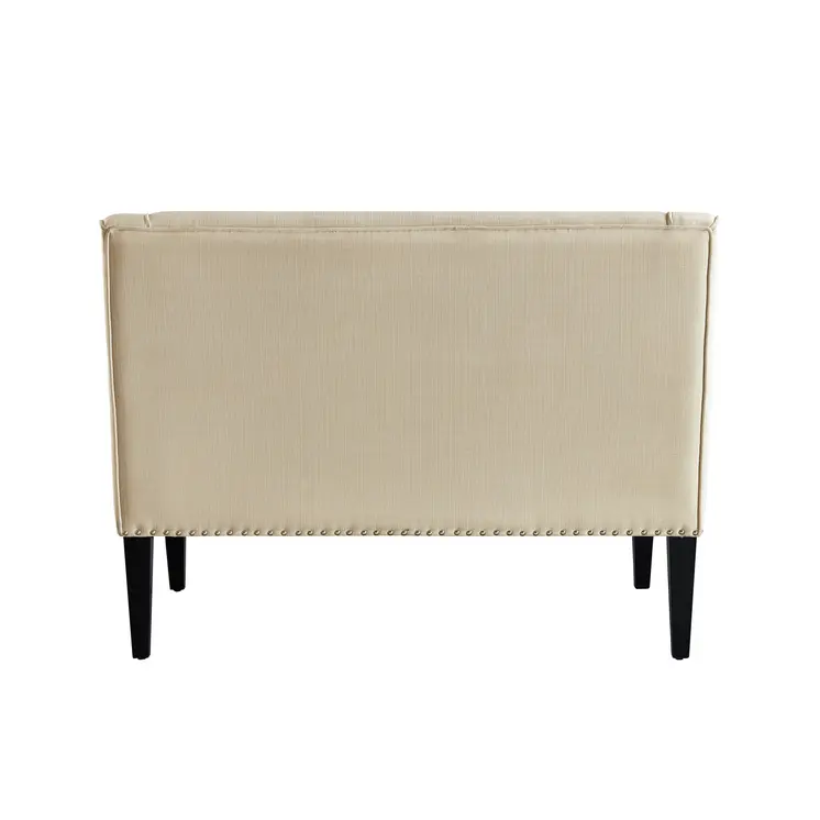 45" Beige and Black Upholstered Linen Bench