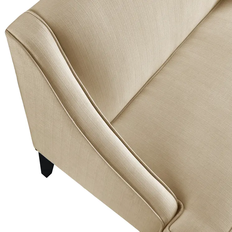 45" Beige and Black Upholstered Linen Bench