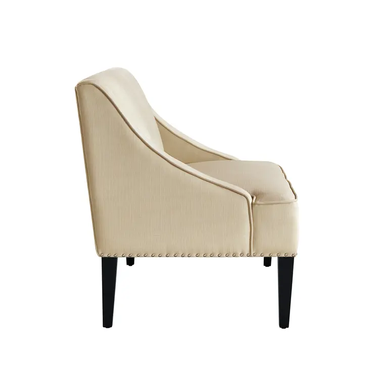 45" Beige and Black Upholstered Linen Bench