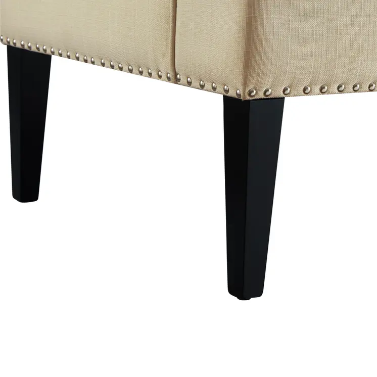 45" Beige and Black Upholstered Linen Bench