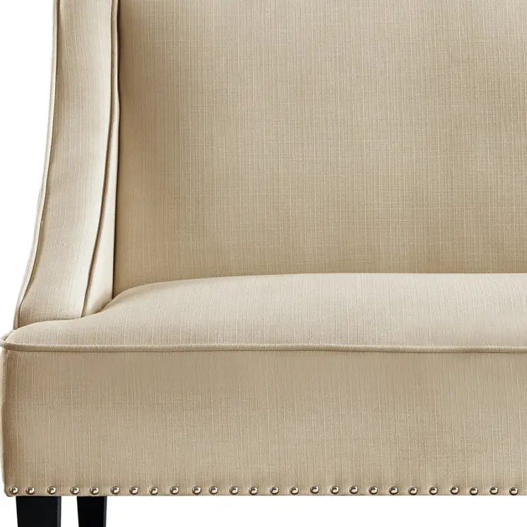 45" Beige and Black Upholstered Linen Bench