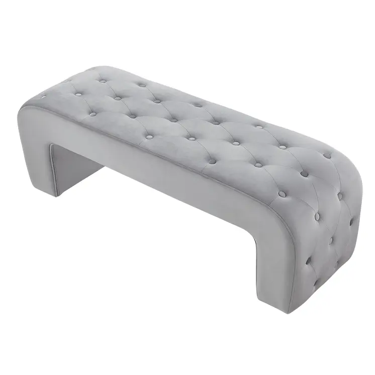 52" Gray Upholstered Velvet Bench