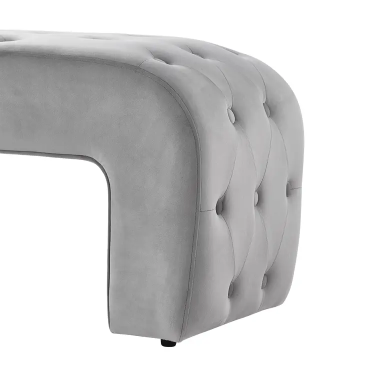 52" Gray Upholstered Velvet Bench