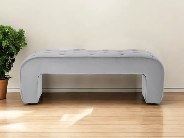 52" Gray Upholstered Velvet Bench