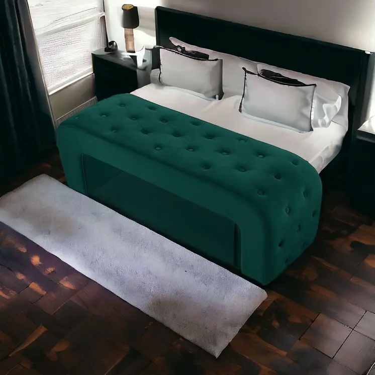 52" Hunter Green Upholstered Velvet Bench