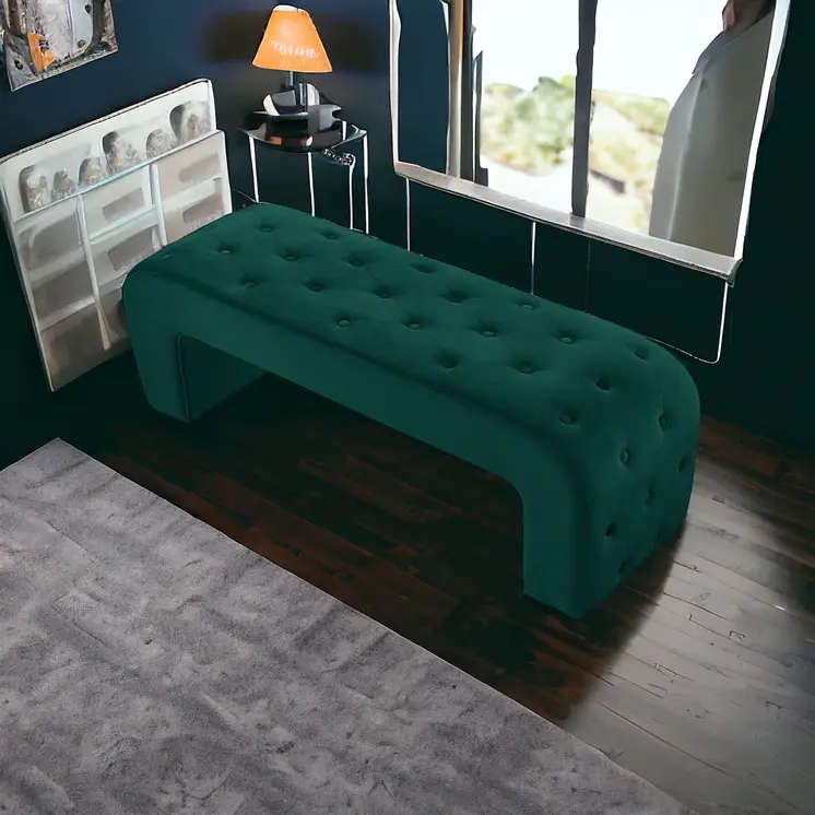 52" Hunter Green Upholstered Velvet Bench