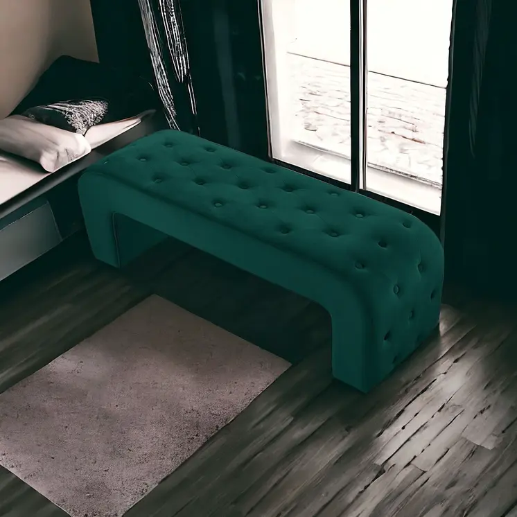 52" Hunter Green Upholstered Velvet Bench