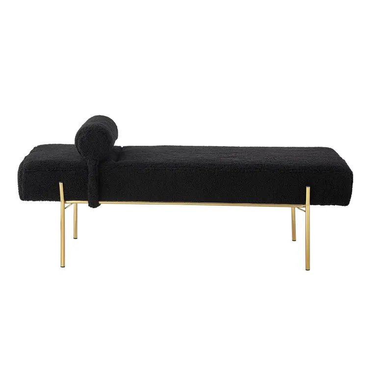 56" Black and Gold Sherpa Upholstered Bench