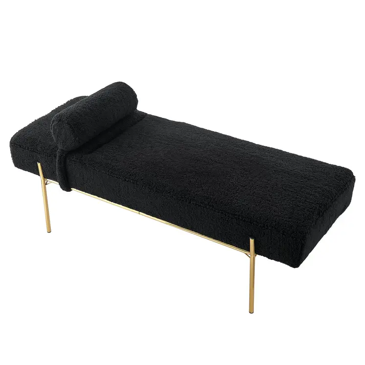 56" Black and Gold Sherpa Upholstered Bench