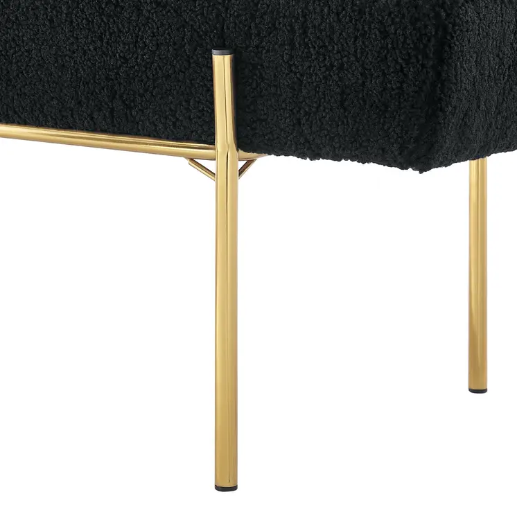 56" Black and Gold Sherpa Upholstered Bench