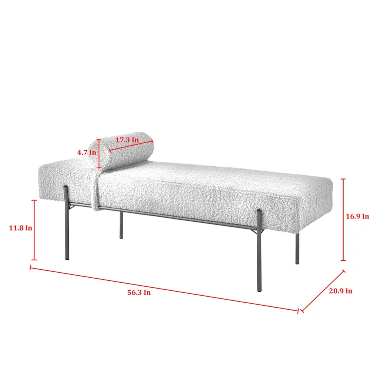 56" Black and Gold Sherpa Upholstered Bench