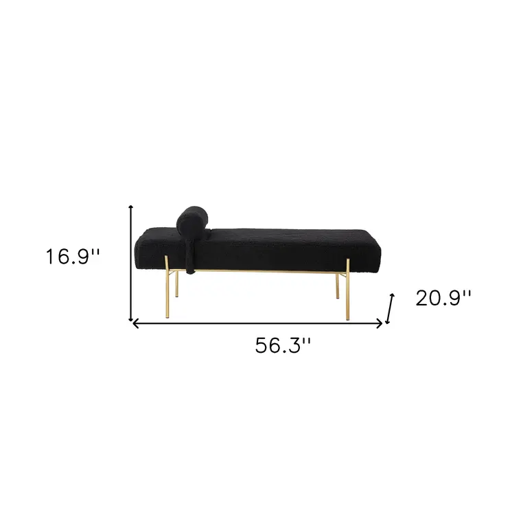 56" Black and Gold Sherpa Upholstered Bench