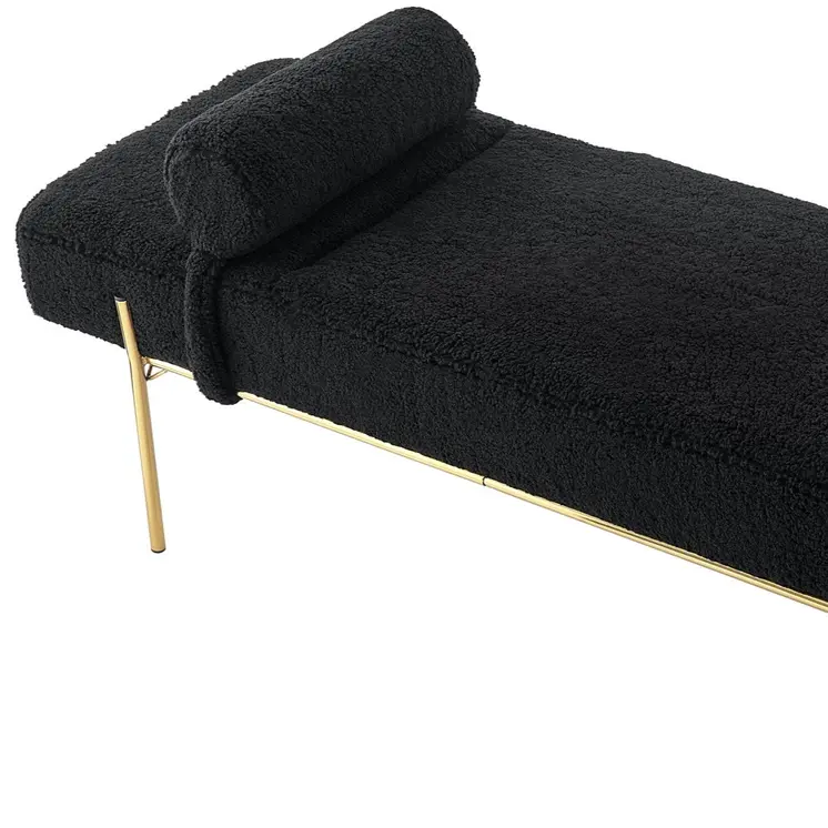 56" Black and Gold Sherpa Upholstered Bench