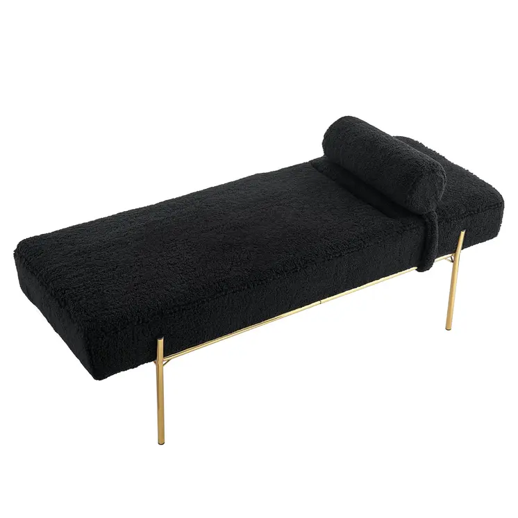 56" Black and Gold Sherpa Upholstered Bench