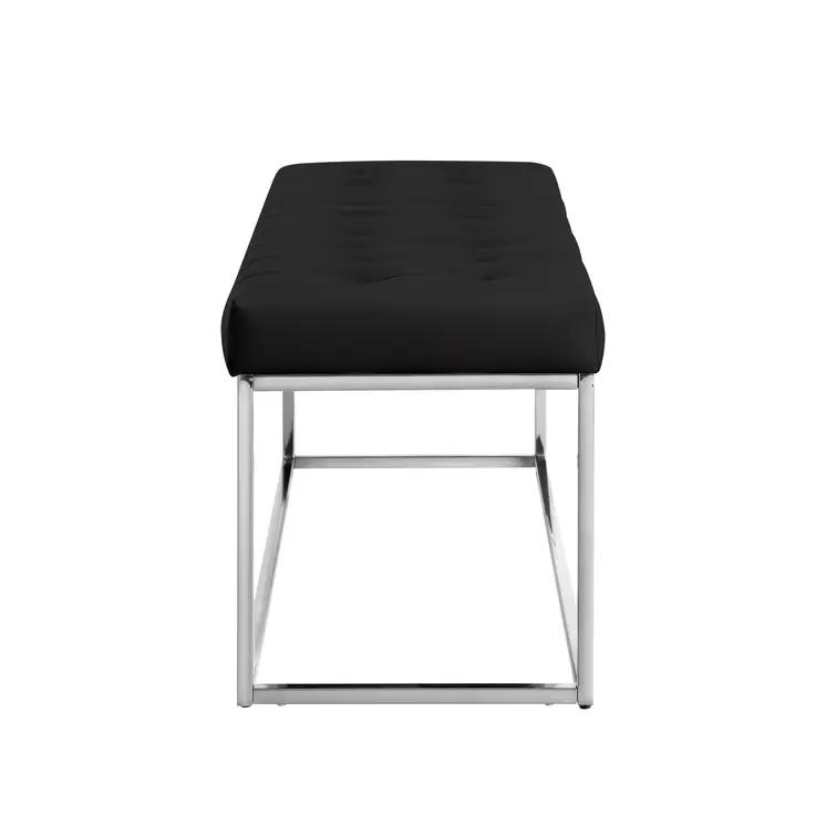 48" Black and Silver Upholstered Faux Leather Bench