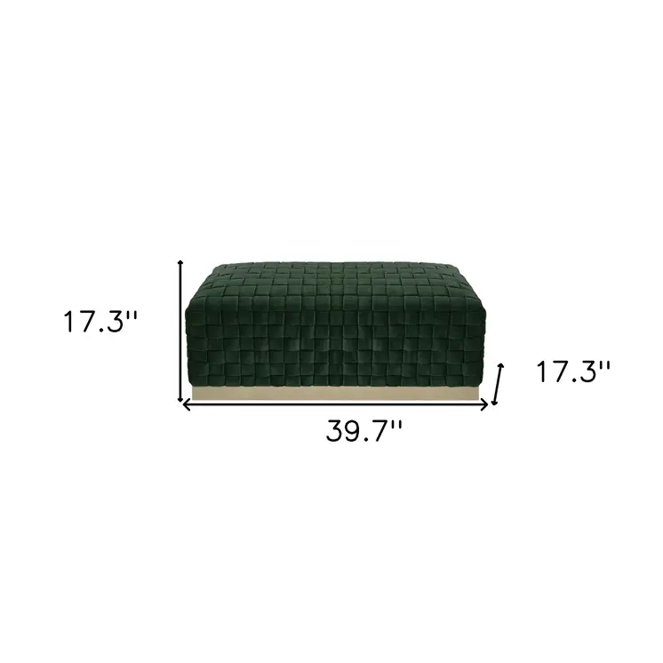 40" Hunter Green and Gold Velvet Upholstered Bench
