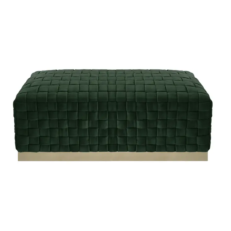 40" Hunter Green and Gold Velvet Upholstered Bench