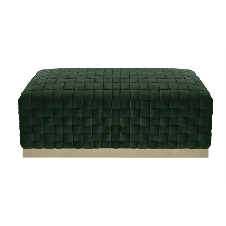40" Hunter Green and Gold Velvet Upholstered Bench