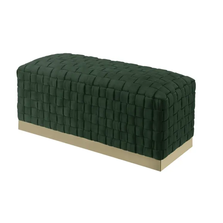 40" Hunter Green and Gold Velvet Upholstered Bench