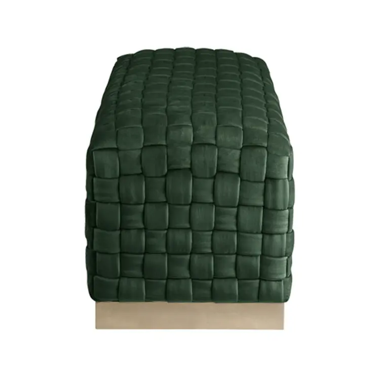 40" Hunter Green and Gold Velvet Upholstered Bench
