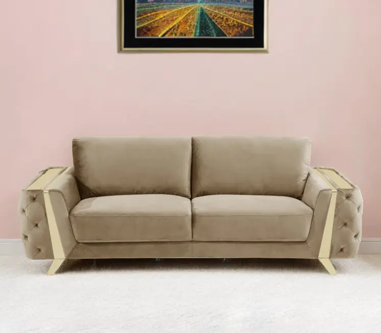90" Beige Velvet Sofa With Gold Legs