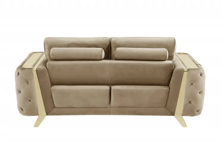90" Beige Velvet Sofa With Gold Legs