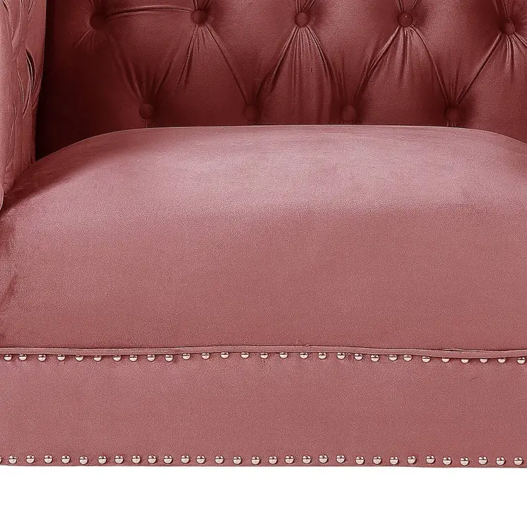39" Pink and Black Velvet Tufted Arm Chair