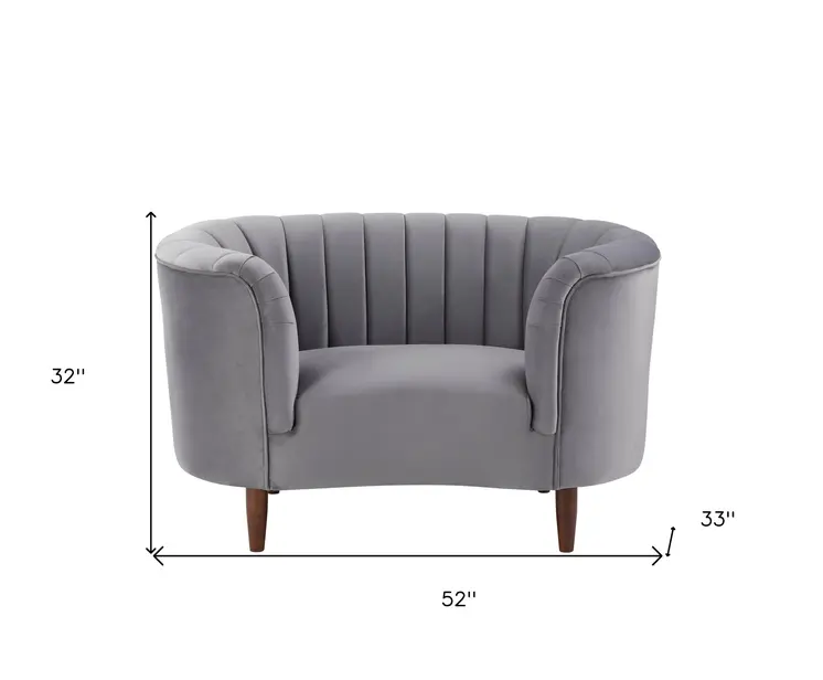 52" Gray and Black Velvet Striped Arm Chair
