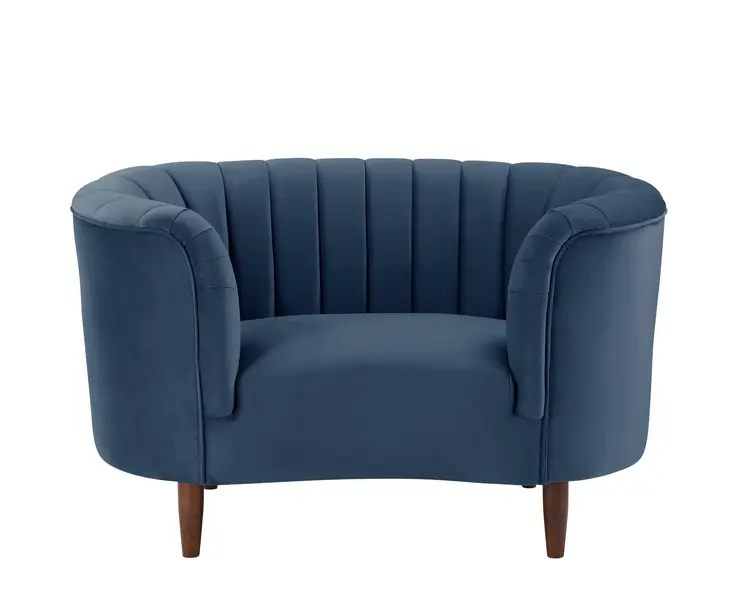 52" Blue and Black Velvet Striped Arm Chair