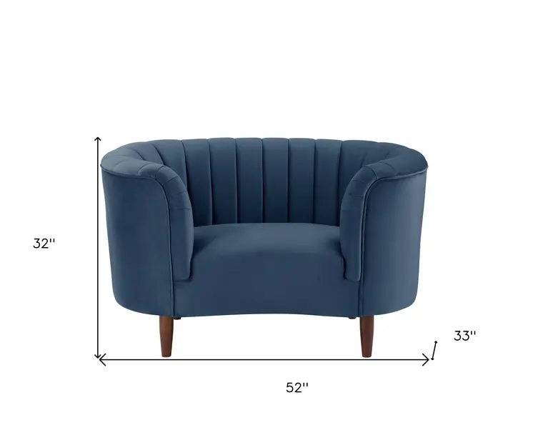52" Blue and Black Velvet Striped Arm Chair