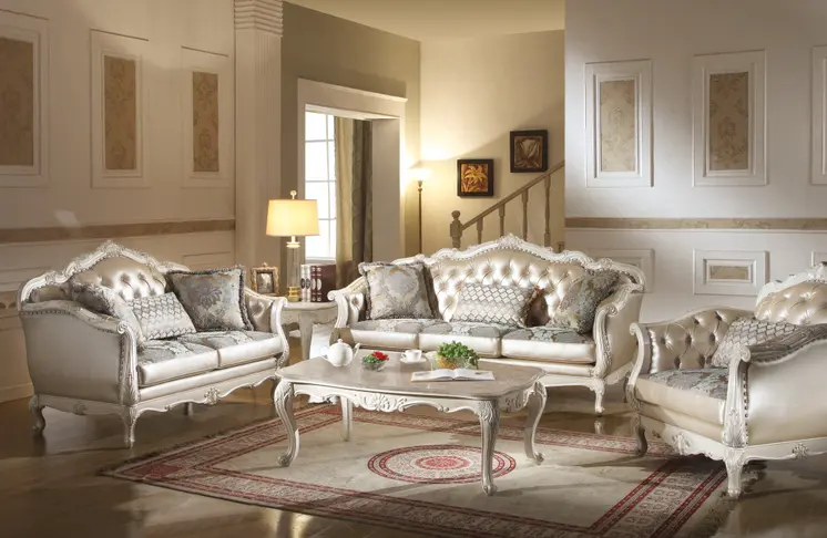 40" Beige and White Faux Leather Tufted Arm Chair And Toss Pillow