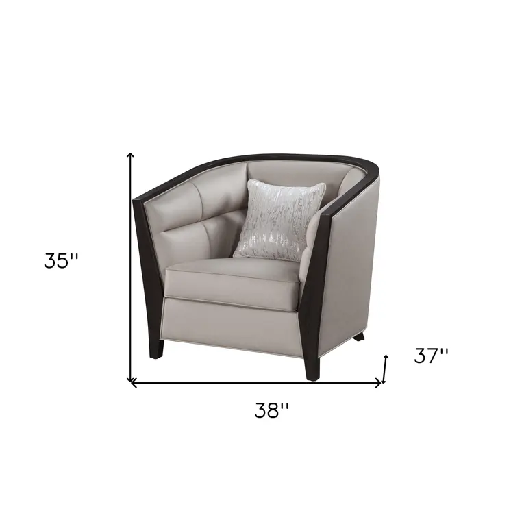 38" Beige and Black Fabric Barrel Chair And Toss Pillow