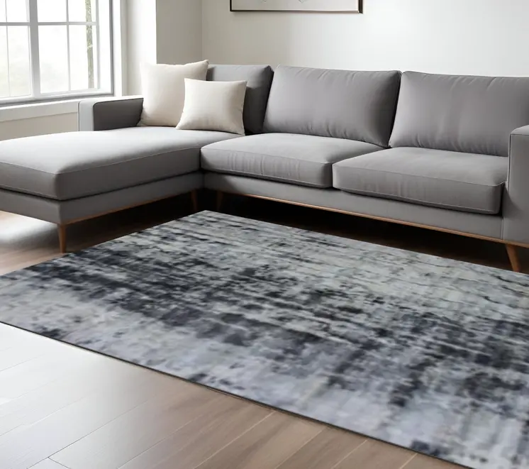 8' X 11' White And Blue Abstract Hand Loomed Area Rug
