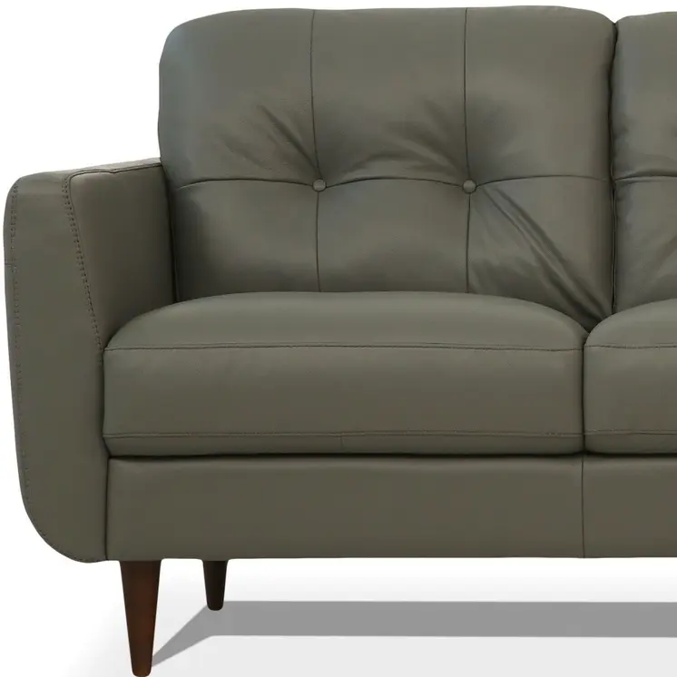 83" Green Leather Sofa With Black Legs